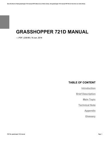 Database contains 1 <b>Grasshopper</b> 721 <b>Manuals</b> (available for free online viewing or downloading in <b>PDF</b>): Service <b>manual</b>. . Grasshopper 721d manual pdf